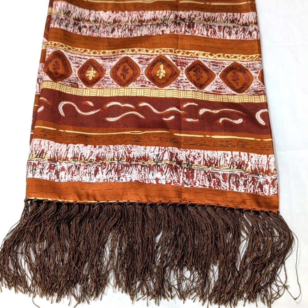 NWOT 100% Silk Abstract Print - Burnt Orange,Brown,Yellow Wide Oblong Scarf - Picture 5 of 15